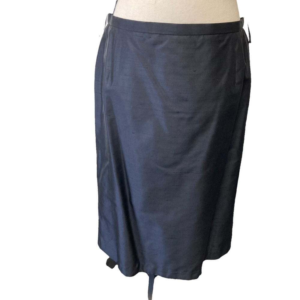 Escada silk satin aline midi skirt black
